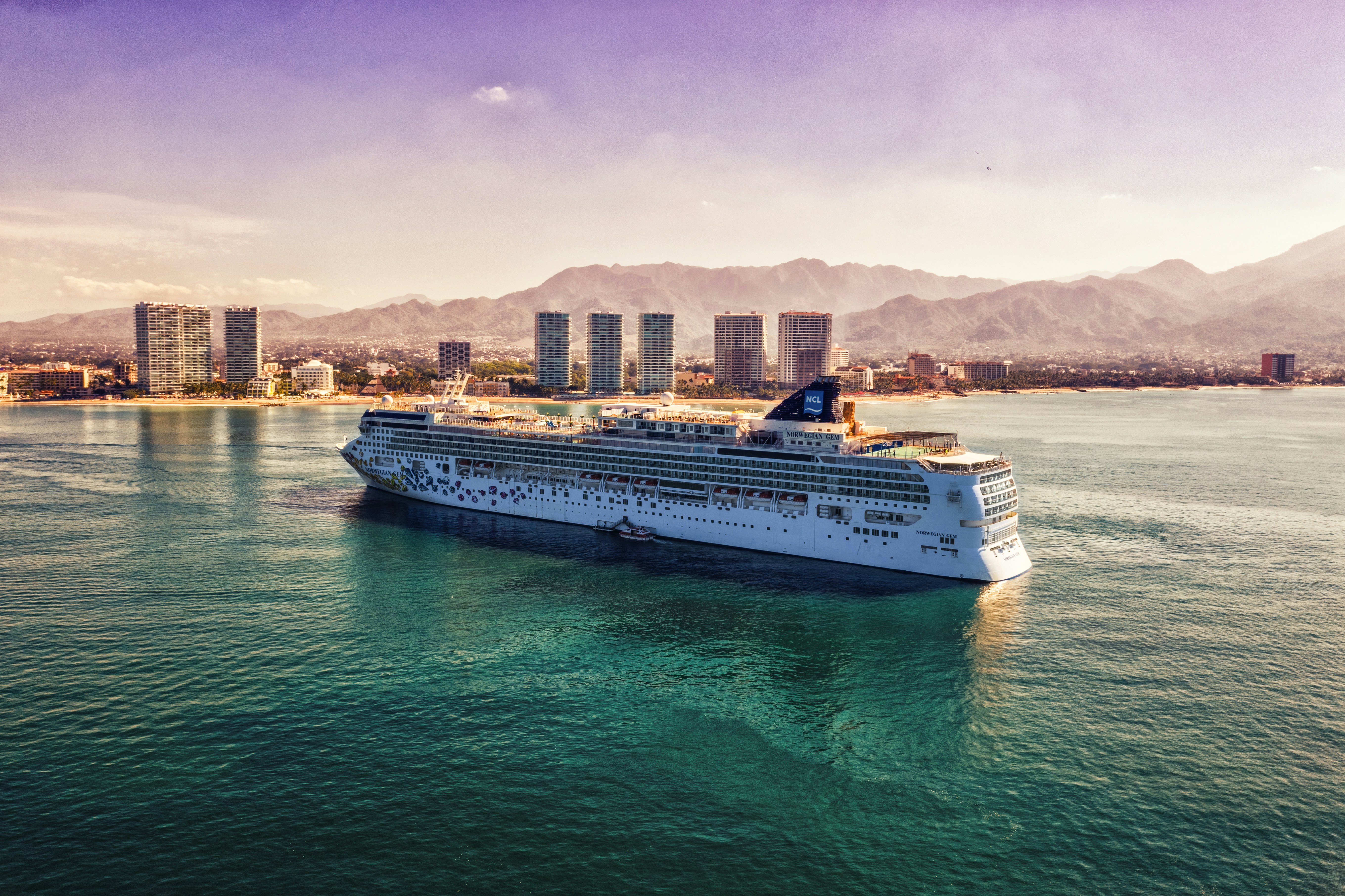 A cruise ship in the water