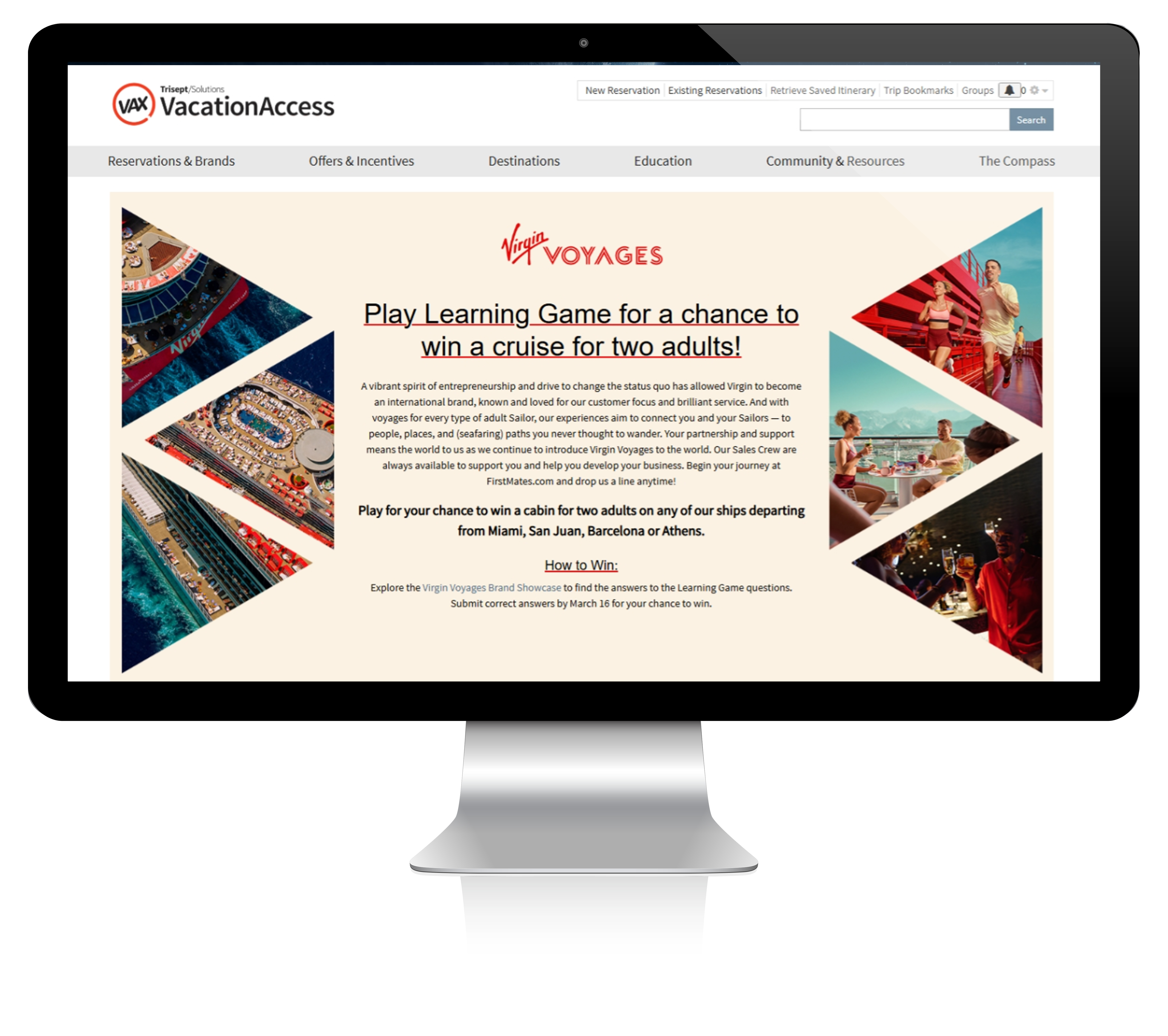 browser with the Virgin Voyages Learning Game