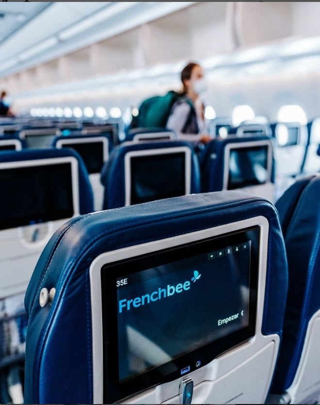 Economy cabin on a French Bee plane