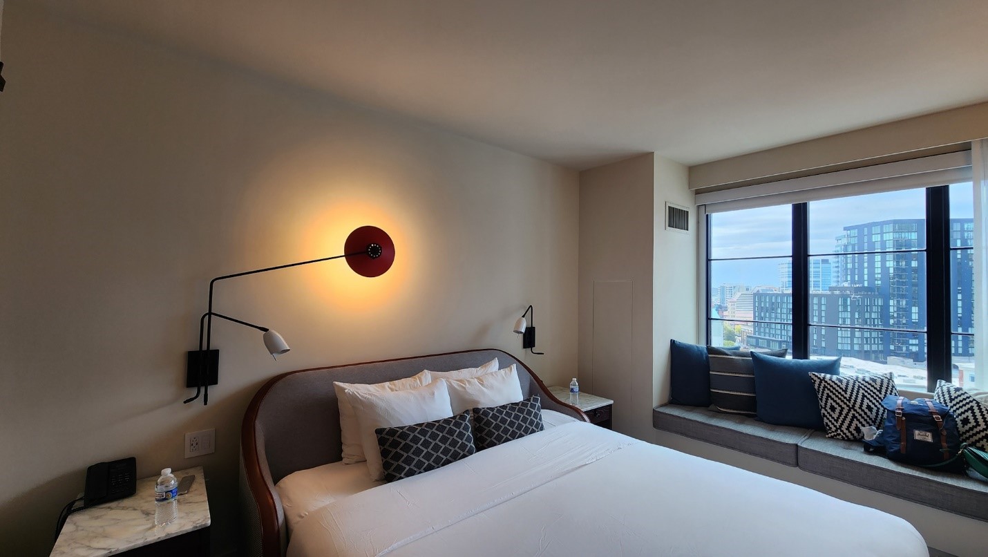 bed in a hotel room at The Virgin Hotel in Nashville