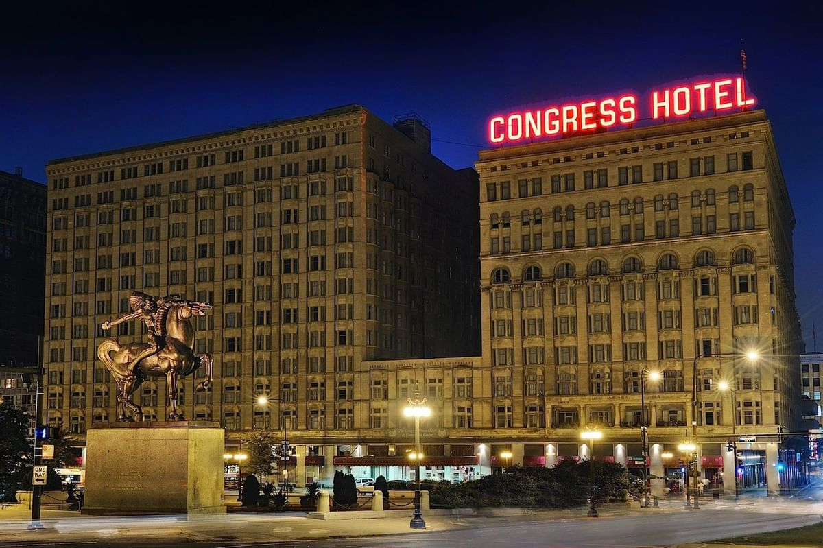 Chicago's Congress Plaza Hotel at night