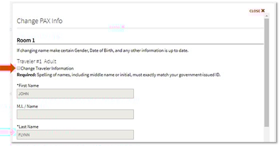 change traveler information check box