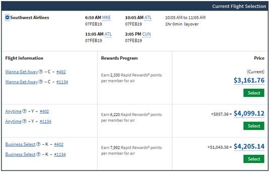 Selecting fare categories screenshot